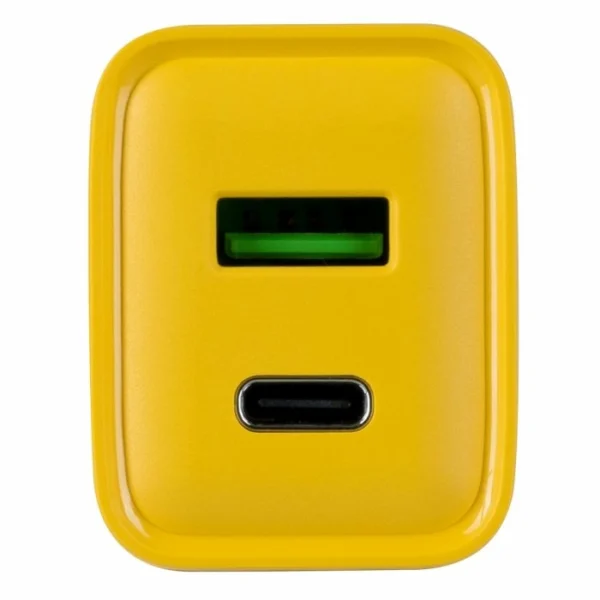 Cargador con puertos tipo C y USB carga rápida, amarillo