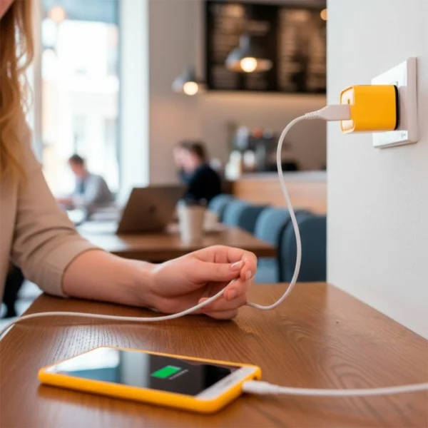 Cargador con puertos tipo C y USB carga rápida, amarillo