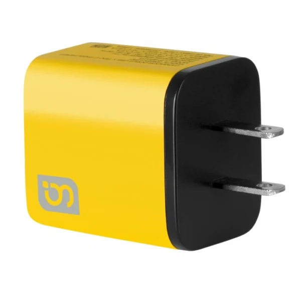 Cargador con puertos tipo C y USB carga rápida, amarillo