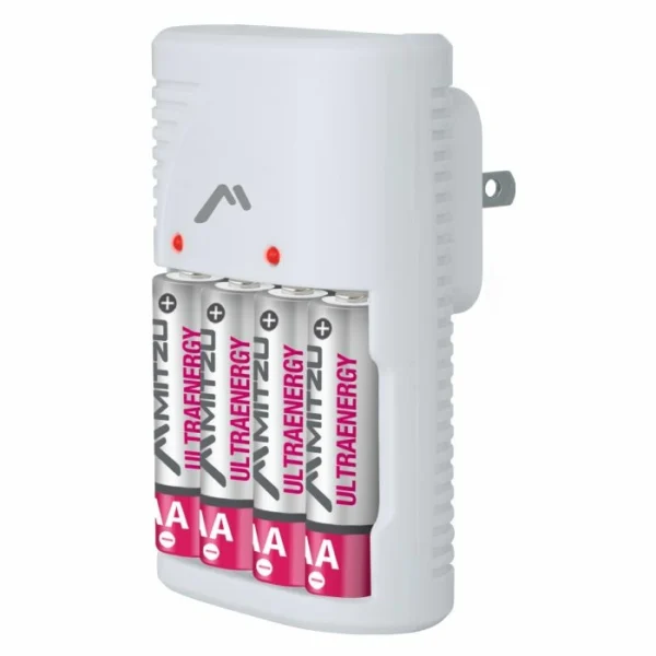 Cargador de pilas AA, AAA y 9V de clavija, incluye 4 pilas