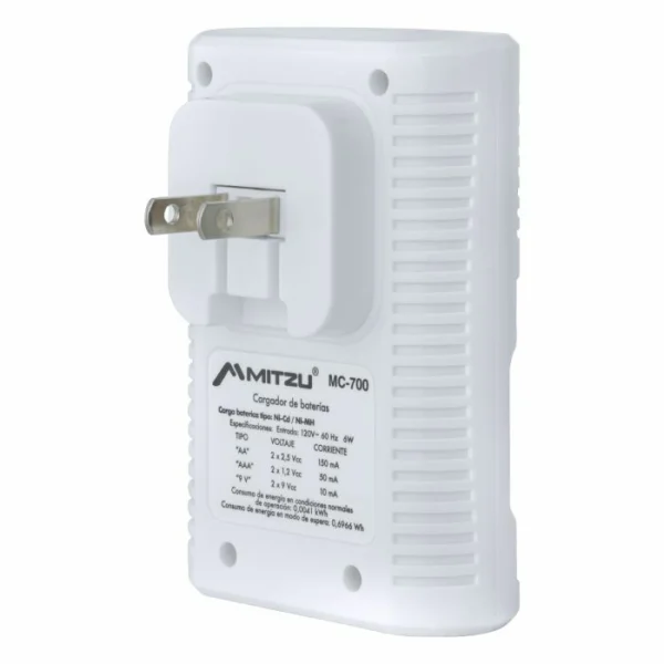 Cargador de pilas AA, AAA y 9V de clavija, incluye 4 pilas