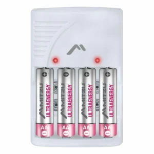 Cargador de pilas AA, AAA y 9V de clavija, incluye 4 pilas