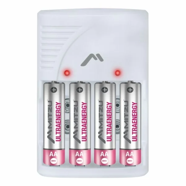 Cargador de pilas AA, AAA y 9V de clavija, incluye 4 pilas