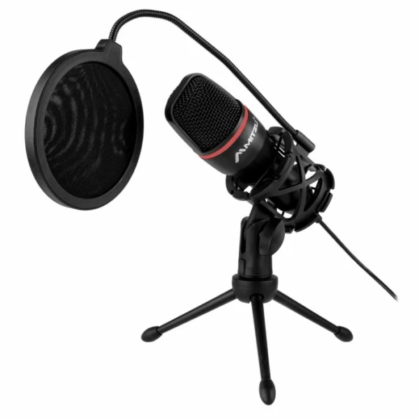 Micrófono unidireccional condensador con filtro anti-pop, negro