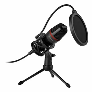 Micrófono unidireccional condensador con filtro anti-pop, negro