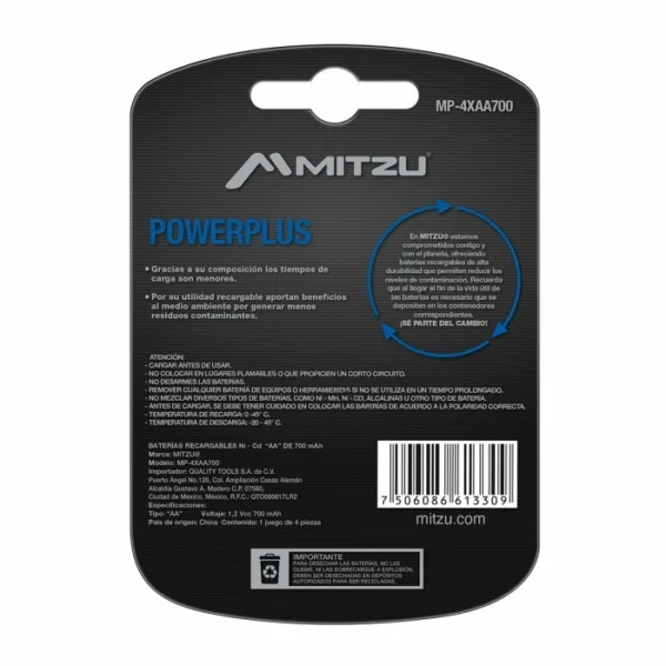 mp-4xaa700-2 Paquete de 4 pilas AA de Ni-Cd de 700 mAh