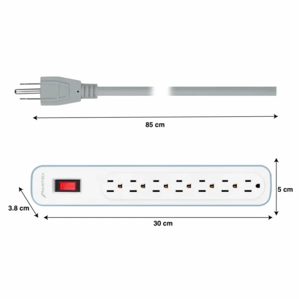 Multicontacto de 7 entradas vertícales con interruptor
