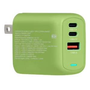 Cargador de carga ultra rápida con 1 puerto USB y 2 tipo C