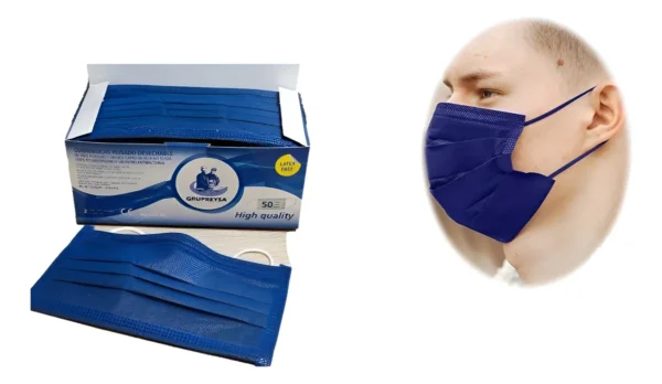 50 Piezas Cubre Bocas Grupreysa® Plisado Tricapa Azul Marino