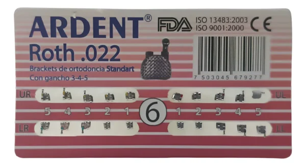 Brackets Standart Ardent #6 Roth 0.22 20pzs Gancho En 3-4-5