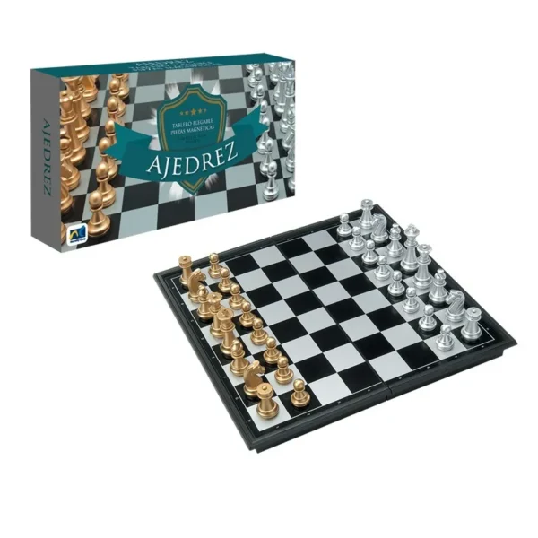 Ajedrez Magnético Piezas Plateadas Y Doradas Tablero 20x20cm