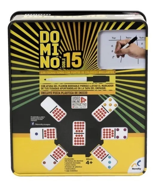 Domino Cubano Doble 15 De Colores Con Caja Metalica