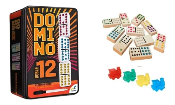 Dominó Tradicional Doble 12 Caja Metálica Fichas Jumbo