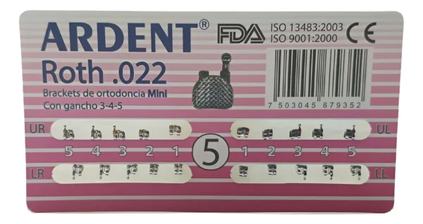 Brackets Mini Ardent #5 Roth 0.22 20pzs Gancho En 3-4-5