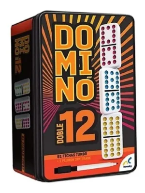 Dominó Tradicional Doble 12 Caja Metálica Fichas Jumbo