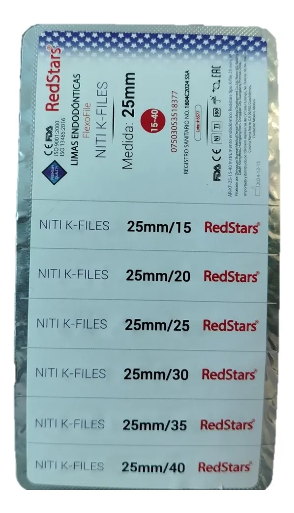 Limas Niti K 15-40 25mm 6pzs Endodonticas Surtido