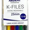 Lima K-files Acero Inox Ardent Serie 15-40 25mm Kit 6pzs Surtido