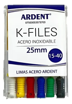 Lima K-files Acero Inox Ardent Serie 15-40 25mm Kit 6pzs Surtido