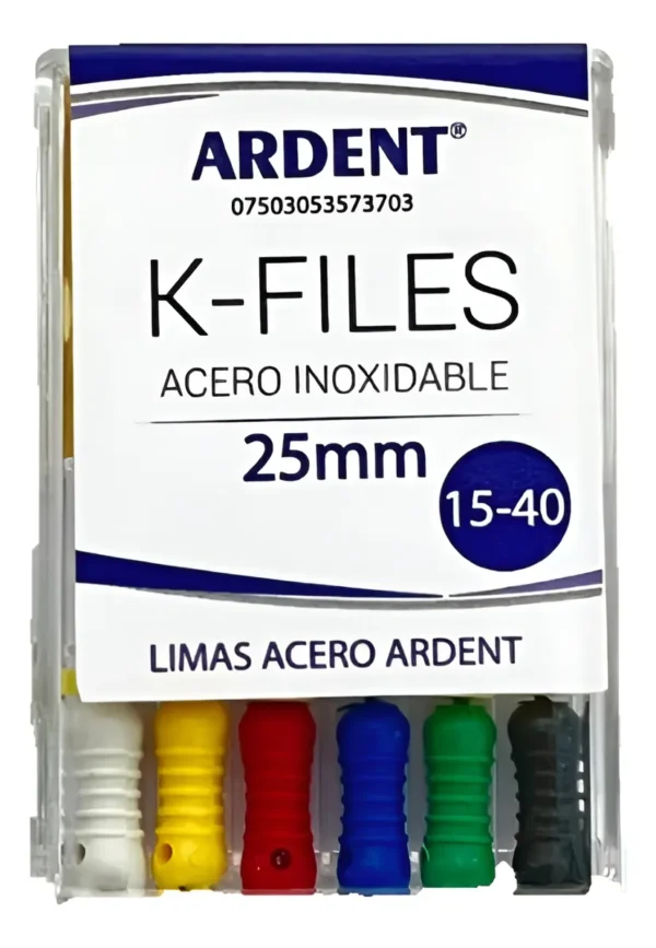 Lima K-files Acero Inox Ardent Serie 15-40 25mm Kit 6pzs Surtido