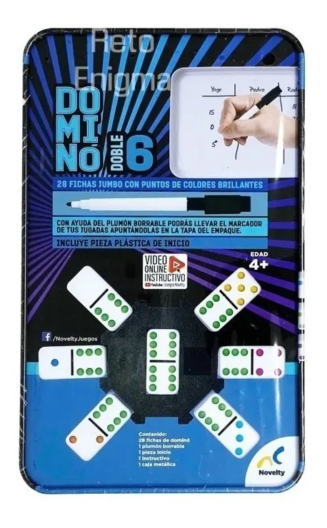 Dominó Tradicional Doble 6 Estuche Metálico Fichas Jumbo