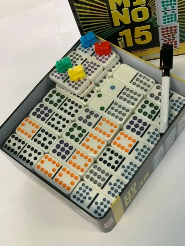 Domino Cubano Doble 15 De Colores Con Caja Metalica